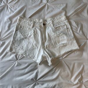 Women's White Distressed Denim Shorts
